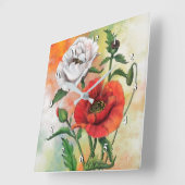 Mooie rode witte papavers - gemanipuleerde schilde vierkante klok (Hoek)