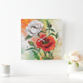 Mooie rode witte papavers - gemanipuleerde schilde vierkante klok (Huis)