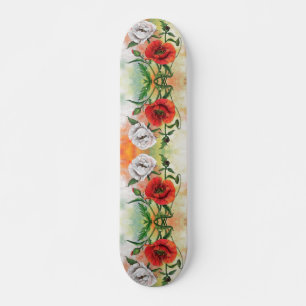 Mooie rode witte papavers, skateboard schilderen