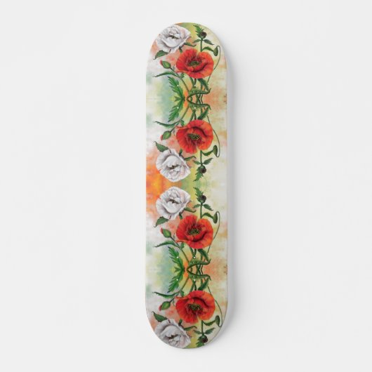 Mooie rode witte papavers, skateboard schilderen (Voorkant)