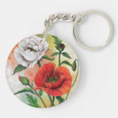 Mooie rode witte papavers Sleutelhanger schilderen (Achterkant)