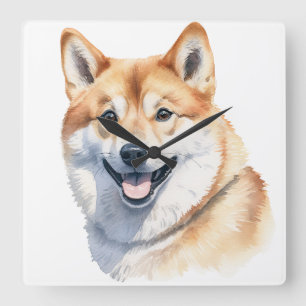 MOOIE RODE & WITTE SHIBA INU HOND VIERKANTE KLOK
