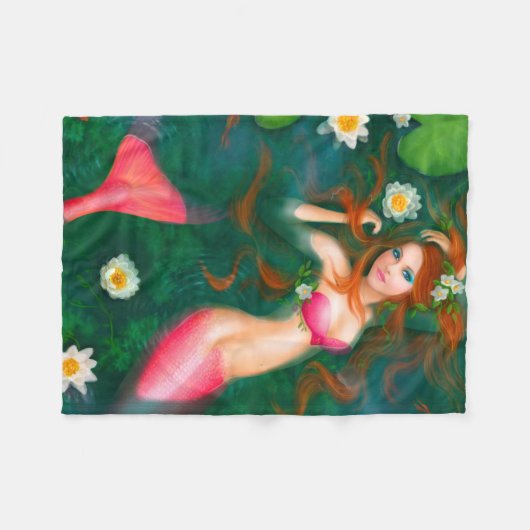 Mooie rode zeemeermin in het meer fleece deken (Voorkant (Horizontaal))