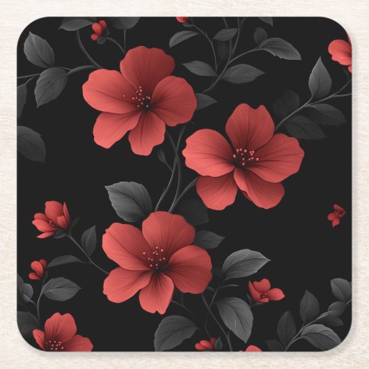 Mooie rode zomerbloemen op zwart kartonnen onderzetters (Voorkant)