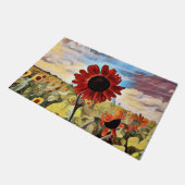 Mooie rode zonnebloem in veld Digitale kunst Deurmat (Schuin)