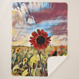 Mooie rode zonnebloem in veld Digitale kunst Sherpa Deken