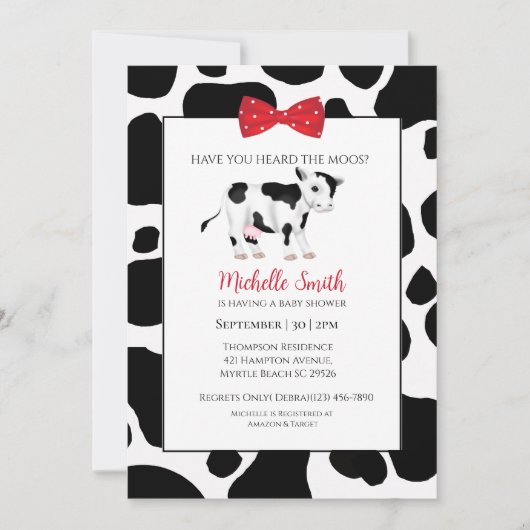 Mooie rode zwarte koeienprint baby shower Scallop  Kaart (Voorkant)