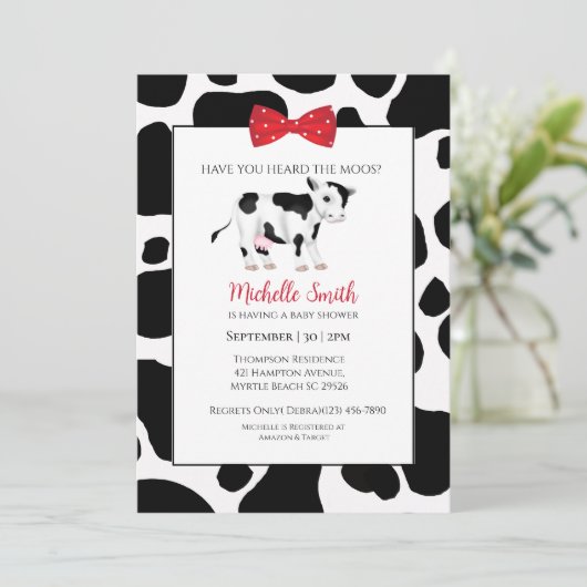Mooie rode zwarte koeienprint baby shower Scallop  Kaart (Staand voorkant)