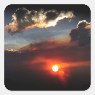 mooie rokerige zonsondergang foto vierkante sticker
