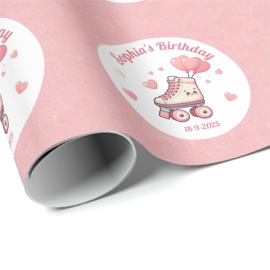 Mooie Rolschaatsen Pink Girl's verjaardagsfeestje Cadeaupapier (Rol Hoek)