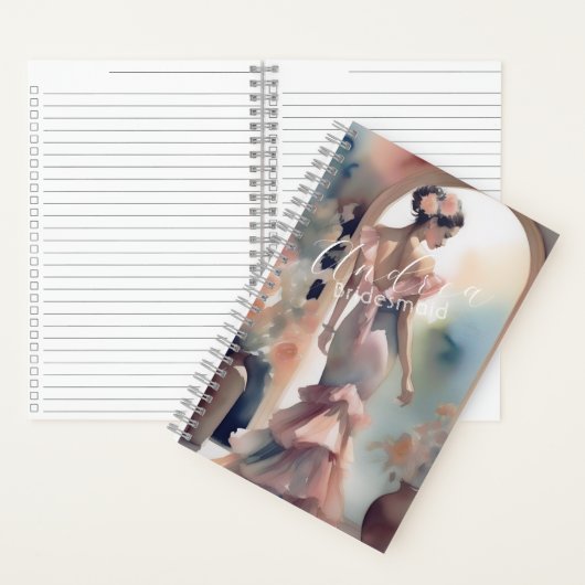 Mooie Romantische Aquarel Kunst Bruidsmeisje Notit Notitieboek (Binnen)