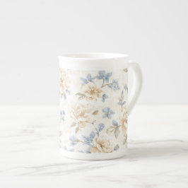Mooie Romantische Blauwe Crème Bloemen Porselein Kop