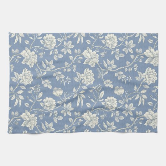 Mooie Romantische Blauwe Crème Bloemen Theedoek (Horizontaal)