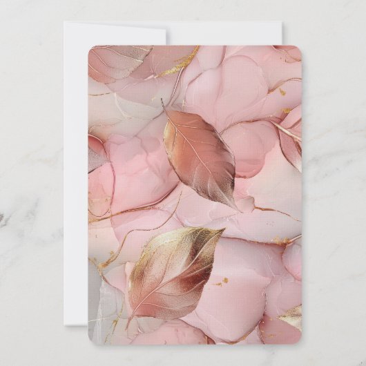 Mooie romantische blush roze gouden bladeren bruil kaart (Achterkant)
