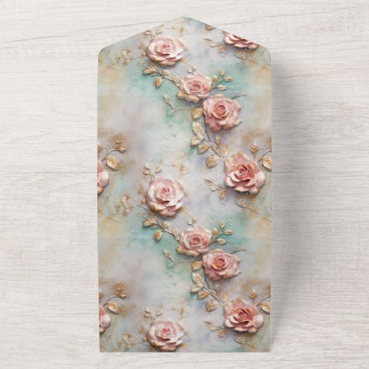 Mooie Romantische Blush Roze Romantische Rozen All In One Uitnodiging (Buitenkant)