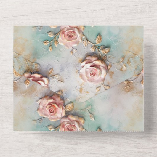 Mooie Romantische Blush Roze Romantische Rozen All In One Uitnodiging (Achterkant)