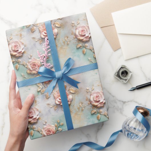 Mooie Romantische Blush Roze Romantische Rozen Cadeaupapier (Geschenken)