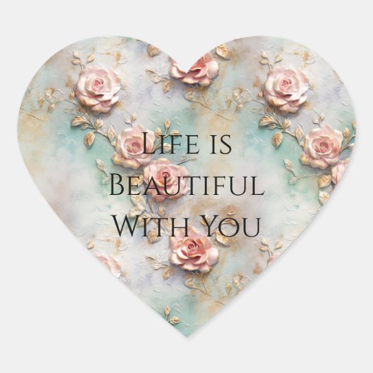 Mooie Romantische Blush Roze Romantische Rozen Hart Sticker (Voorkant)