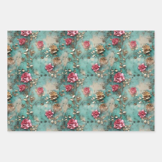 Mooie Romantische Blush Roze Romantische Rozen Inpakpapier Vel (Voorkant 3)