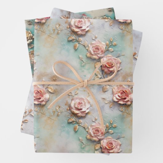 Mooie Romantische Blush Roze Romantische Rozen Inpakpapier Vel (In situ)