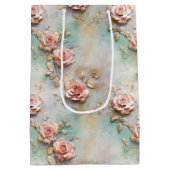 Mooie Romantische Blush Roze Romantische Rozen Medium Cadeauzakje (Achterkant)