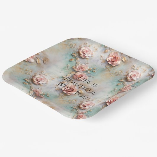 Mooie Romantische Blush Roze Romantische Rozen Papieren Bordje (Gebogen)