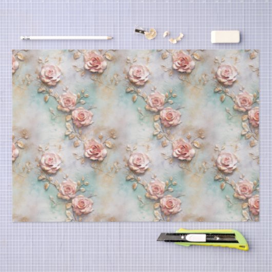 Mooie Romantische Blush Roze Romantische Rozen Tissuepapier (Craft)
