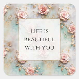 Mooie Romantische Blush Roze Romantische Rozen Vierkante Sticker