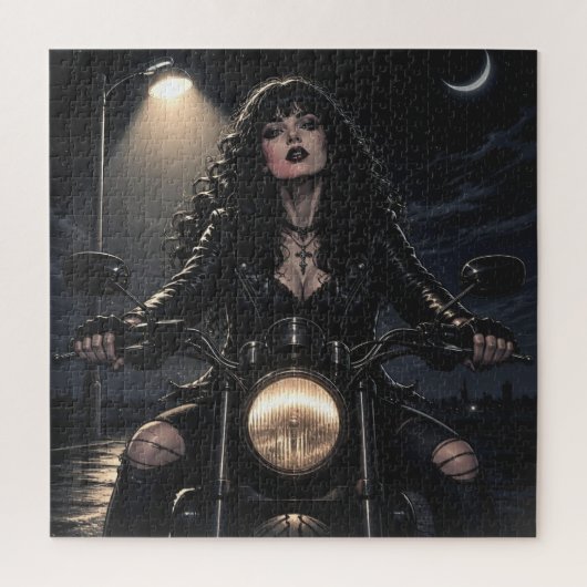 Mooie Romantische Gotische Vrouw op Motorfiets Legpuzzel (Verticaal)