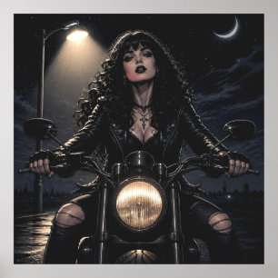 Mooie Romantische Gotische Vrouw op Motorfiets Poster