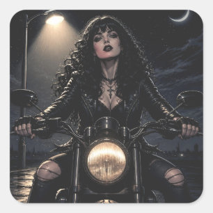 Mooie Romantische Gotische Vrouw op Motorfiets Vierkante Sticker