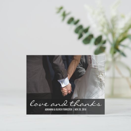 Mooie romantische koppels foto bruiloft dank u briefkaart (Staand voorkant)