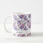 Mooie romantische lente violette meisjesbloemen koffiemok (Links)