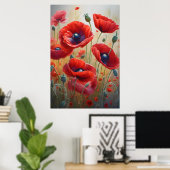 Mooie romantische papaver bloemen bloesem kunst poster (Thuiskantoor)