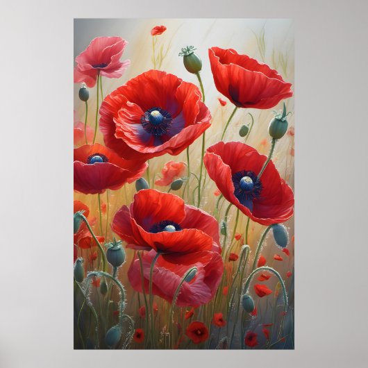 Mooie romantische papaver bloemen bloesem kunst poster (Voorkant)