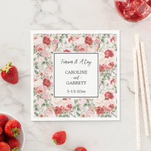 Mooie Romantische Rode Roze Witte Bloemen Bruiloft Servet