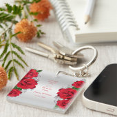 Mooie Romantische Rode Rozen Verjaardag Sleutelhanger (Voorkant Rechts)
