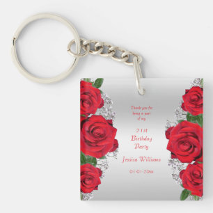Mooie Romantische Rode Rozen Verjaardag Sleutelhanger