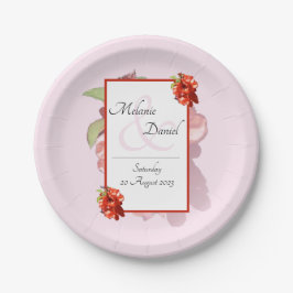 Mooie Romantische Roze Quince Bloemige Bruiloft Papieren Bordje