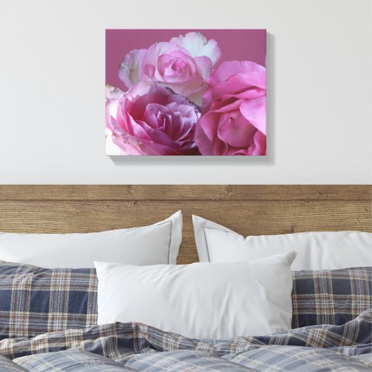 Mooie romantische  roze rozen bloemenkunst canvas afdruk (Insitu (Slaapkamer))
