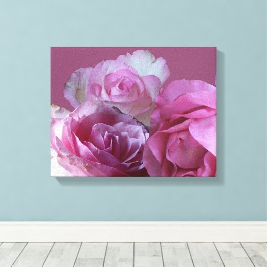 Mooie romantische  roze rozen bloemenkunst canvas afdruk (Insitu (Houten vloer))