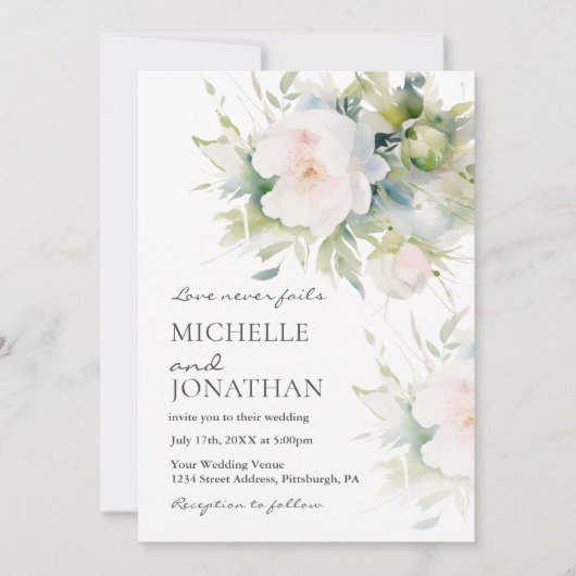 Mooie romantische witte bloemenbruiloft Christelij Kaart (Voorkant)