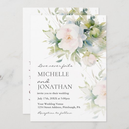 Mooie romantische witte bloemenbruiloft Christelij Kaart (Voorkant / Achterkant)