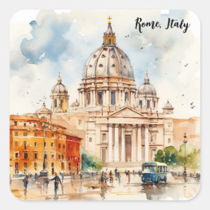 Mooie Rome Italië Aquarel Schilderij Vierkante Sticker