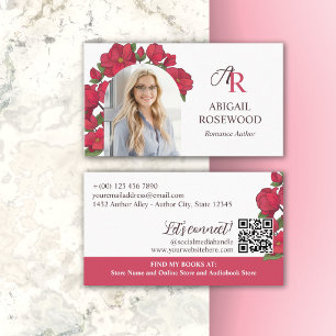 Mooie Rood Bloemige Monogram Romantiek Auteur Visitekaartje