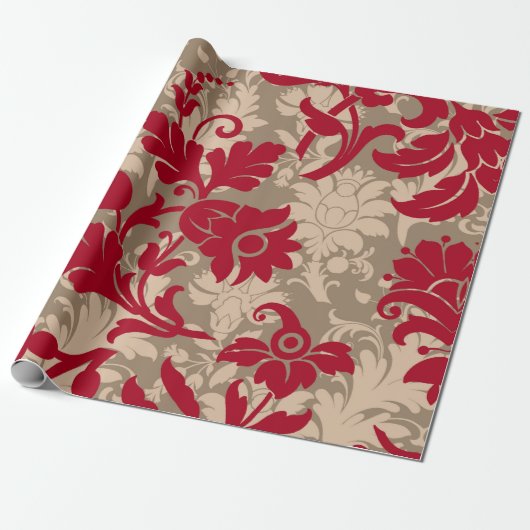 Mooie Rood Bruine Damast Cadeaupapier (Uitgerold)