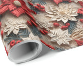Mooie Rood en Wit 3D Poinsettias Cadeaupapier (Rol Hoek)