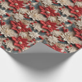 Mooie Rood en Wit 3D Poinsettias Cadeaupapier (Hoek)