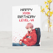 Mooie Rood en Wit Anime Gaming Age Verjaardag Kaart (Gele Bloem)