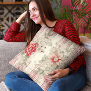 Mooie rood en wit geruite bloemen kussen